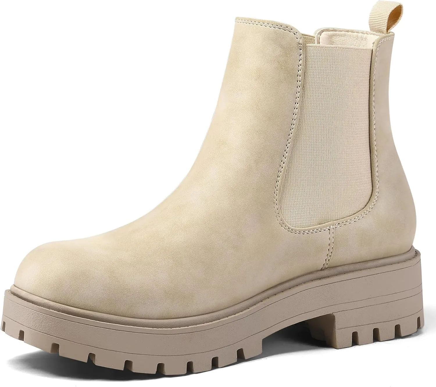 mysoft Women's Chelsea boots Low Heel Slip On Lug Sole Elastic Ankle Booties