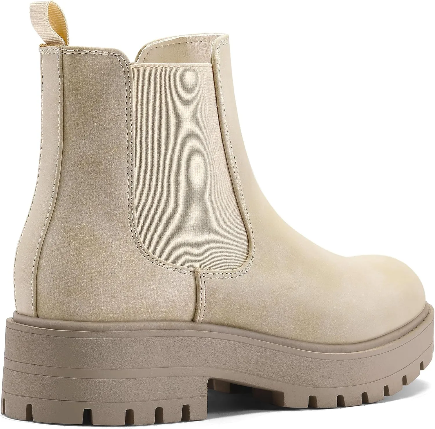 mysoft Women's Chelsea boots Low Heel Slip On Lug Sole Elastic Ankle Booties