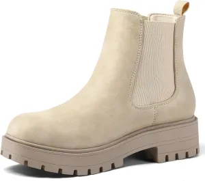 mysoft Women's Chelsea boots Low Heel Slip On Lug Sole Elastic Ankle Booties