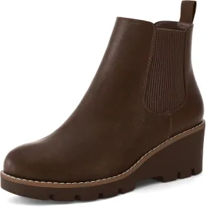 mysoft Women's Chelsea Wedge Booties Platform Lug Sole Elastic Low Wedge Heel Slip On Ankle Boots