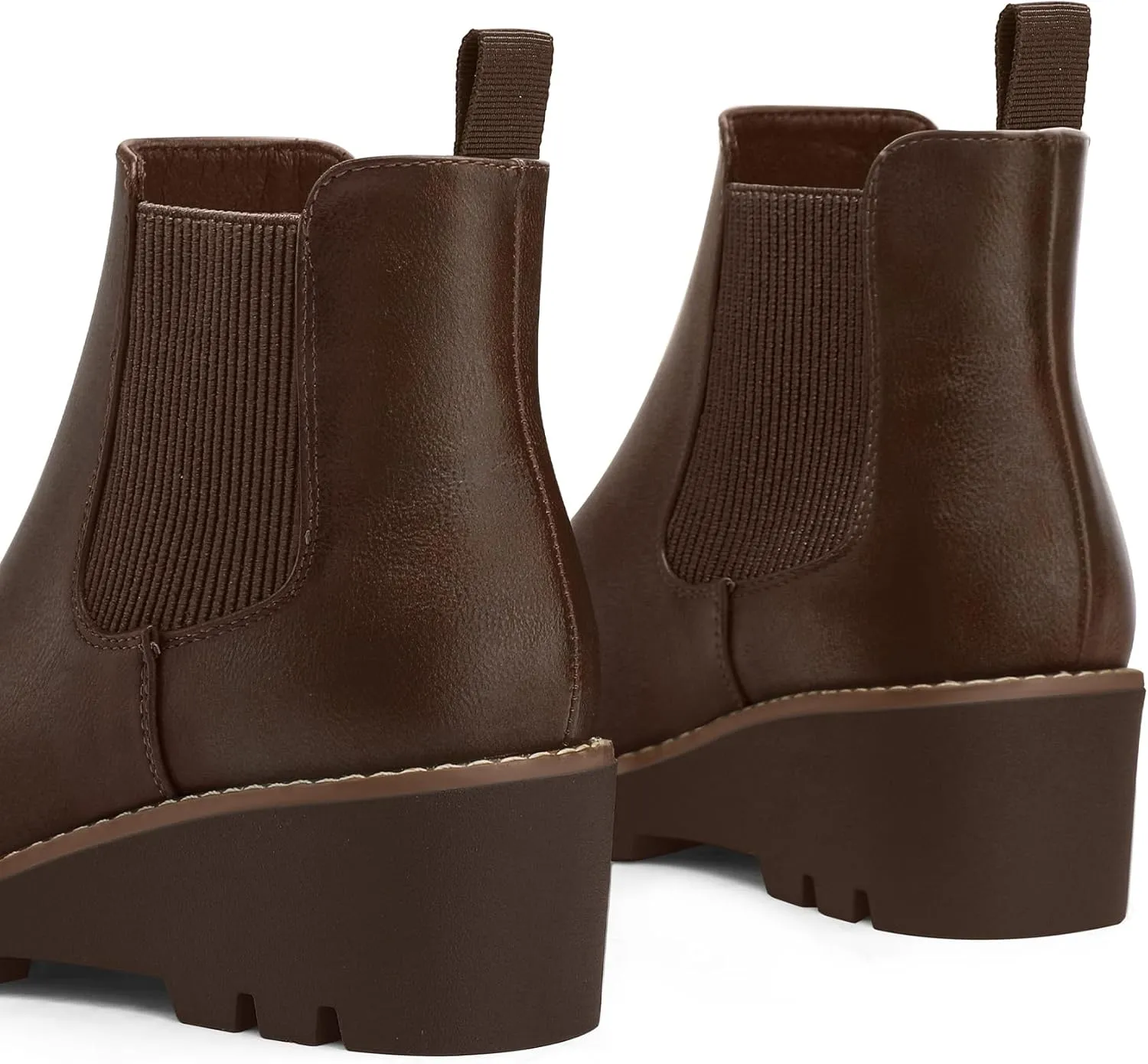 mysoft Women's Chelsea Wedge Booties Platform Lug Sole Elastic Low Wedge Heel Slip On Ankle Boots