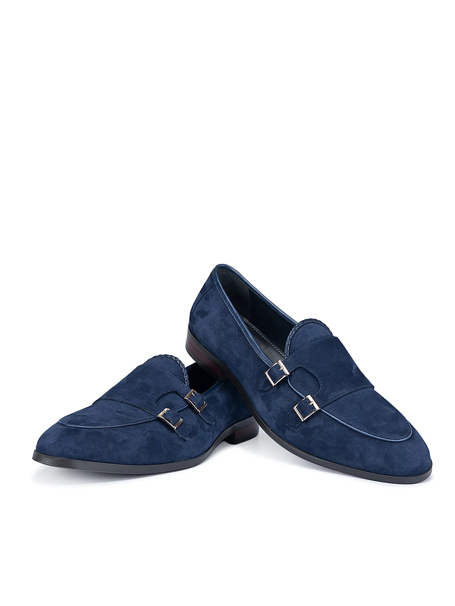 Navy Suede Leather Monk Strap Shoes