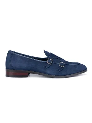 Navy Suede Leather Monk Strap Shoes