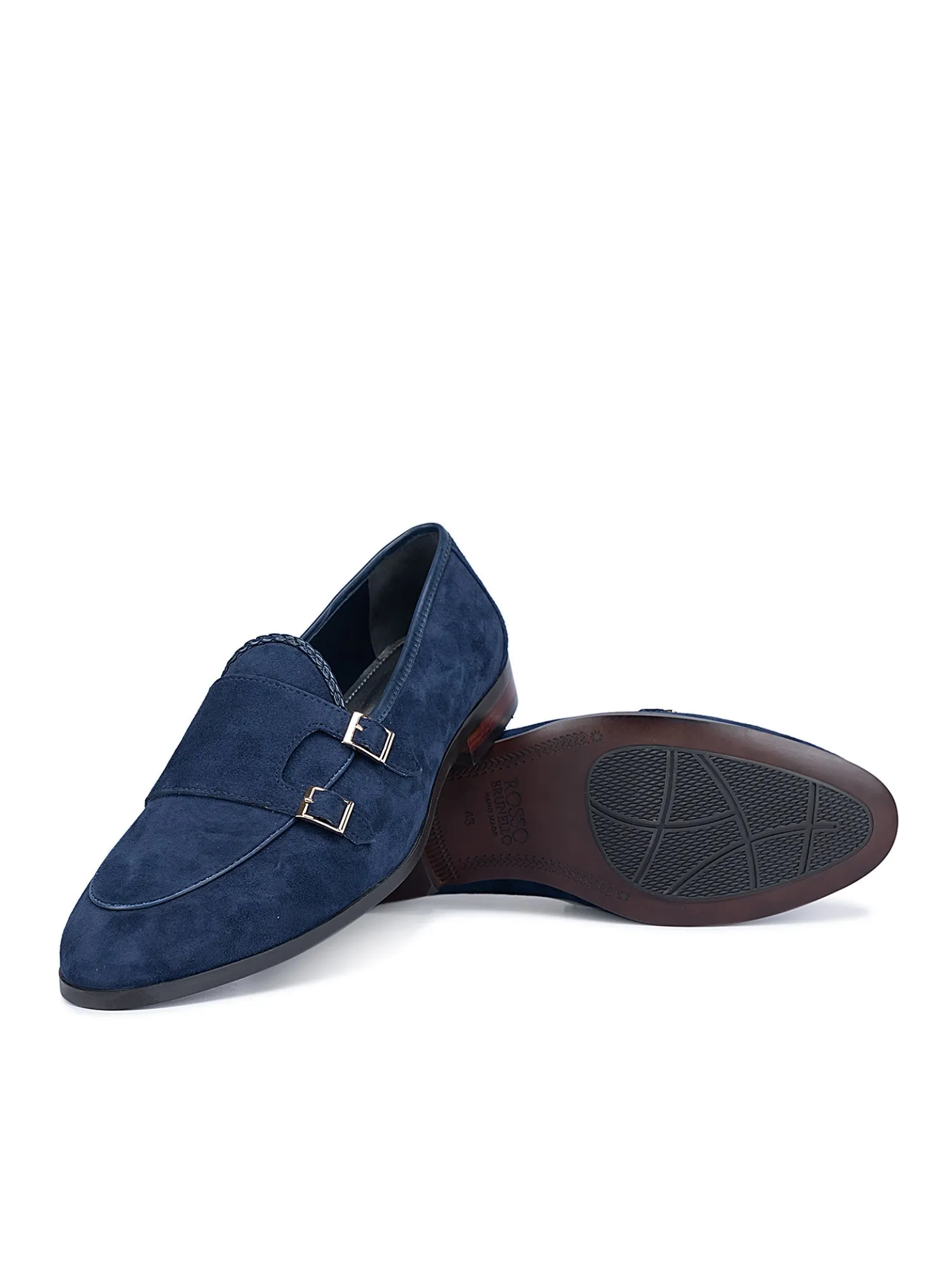 Navy Suede Leather Monk Strap Shoes