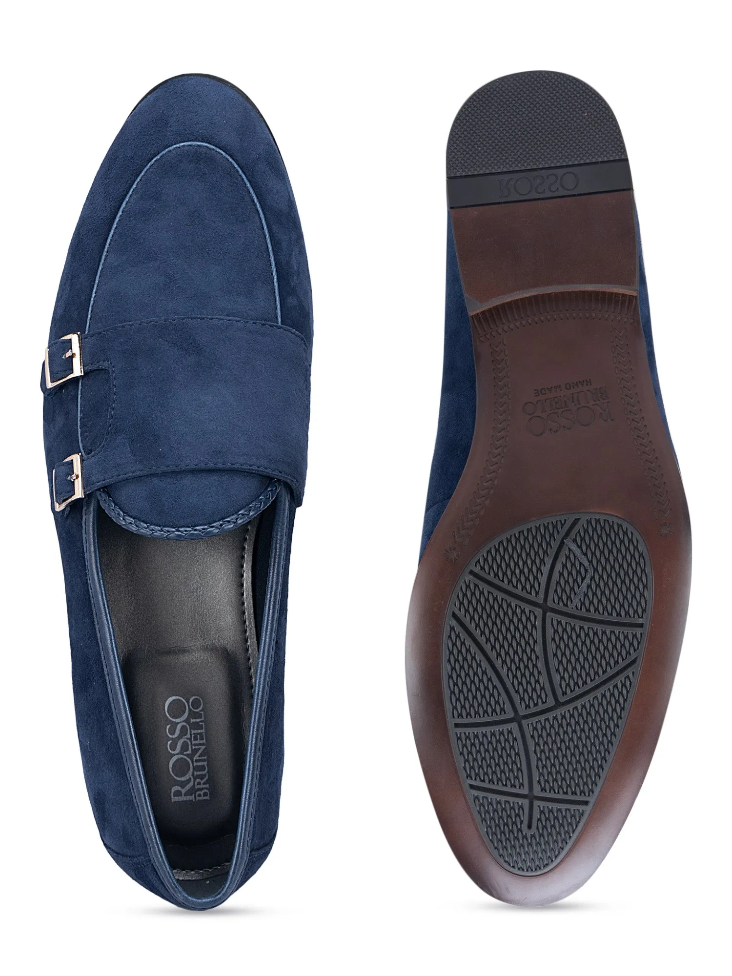 Navy Suede Leather Monk Strap Shoes