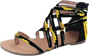 New Sunflower Gladiator Sandal with Criss-Cross Straps Womens Casual Summer Zip Back Flat Sandals for Outdoor Walking