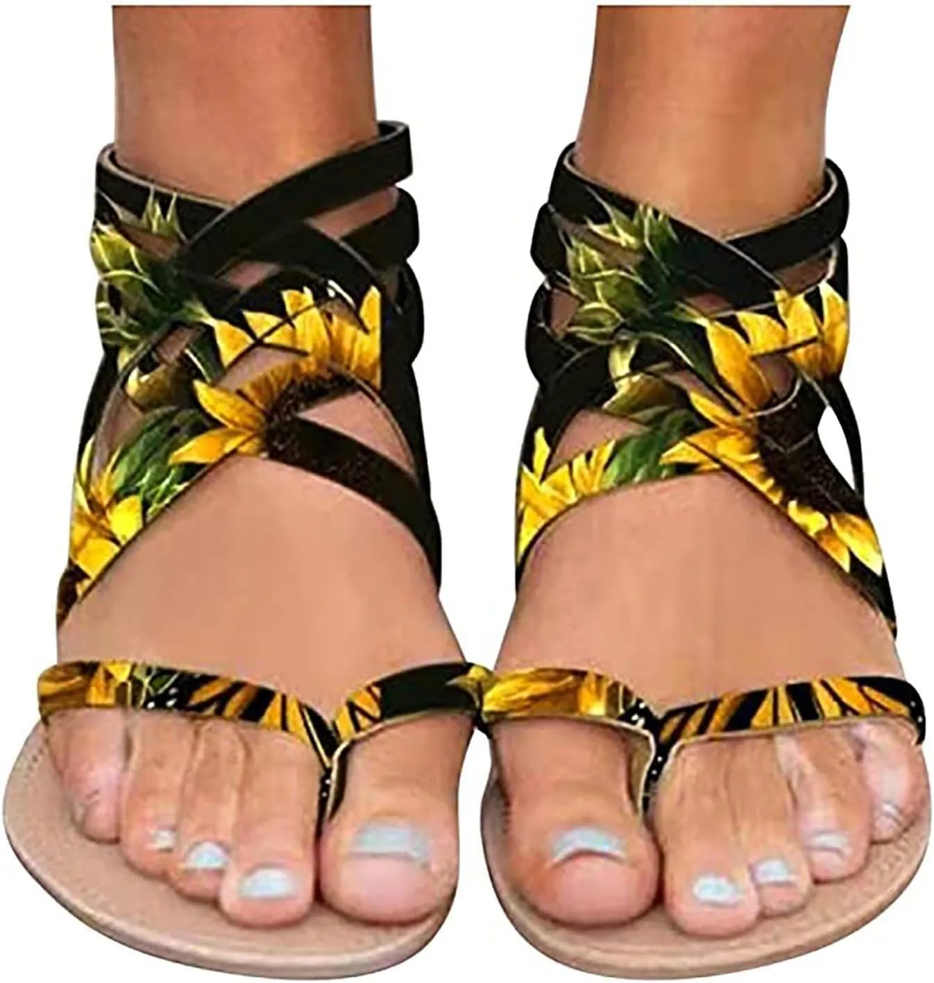New Sunflower Gladiator Sandal with Criss-Cross Straps Womens Casual Summer Zip Back Flat Sandals for Outdoor Walking