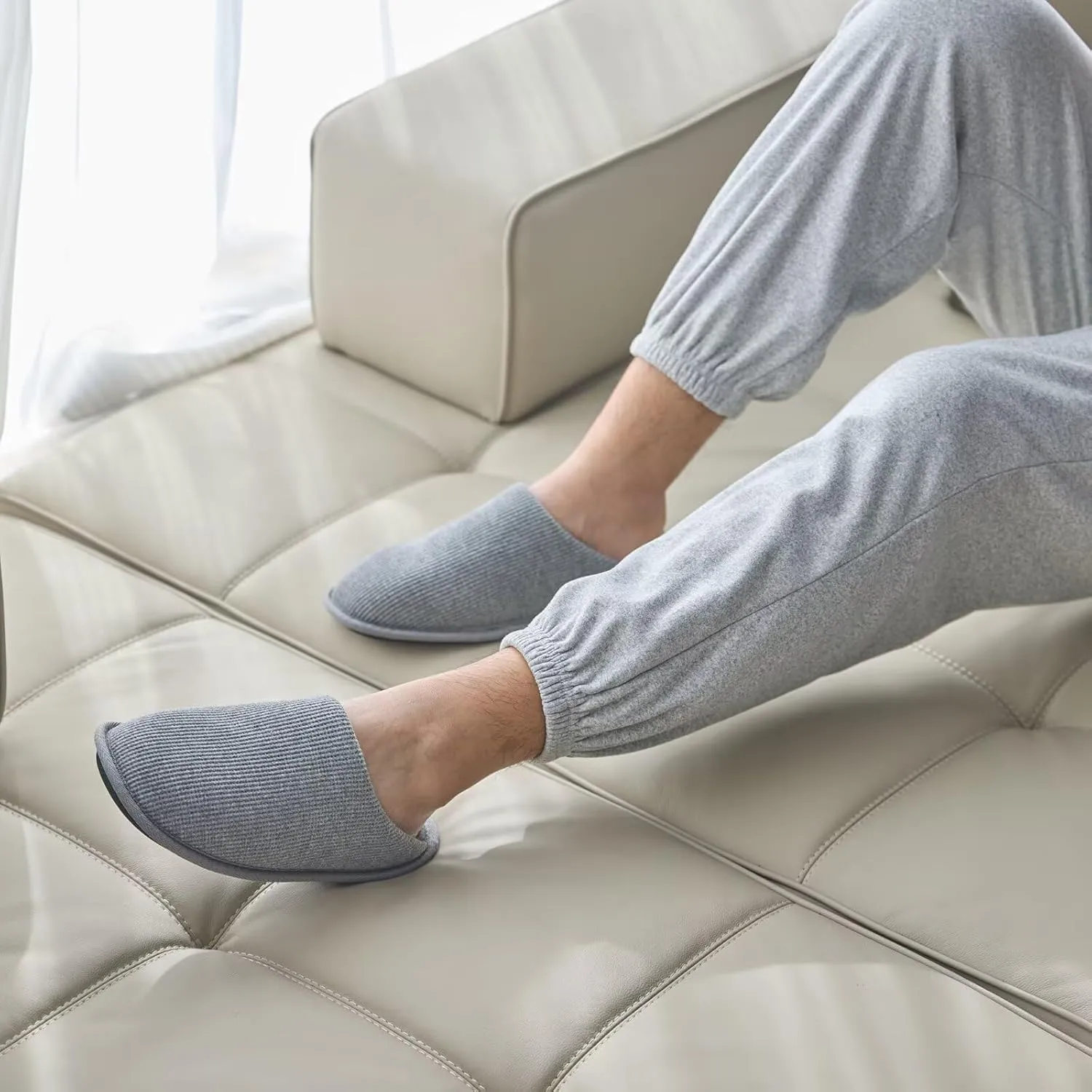 NineCiFun Mens House Scuff Slippers Slip On Warm Bedroom Solid Waffle Upper Slippers Lightweight Non-slip Indoor/Outdoor House Shoes