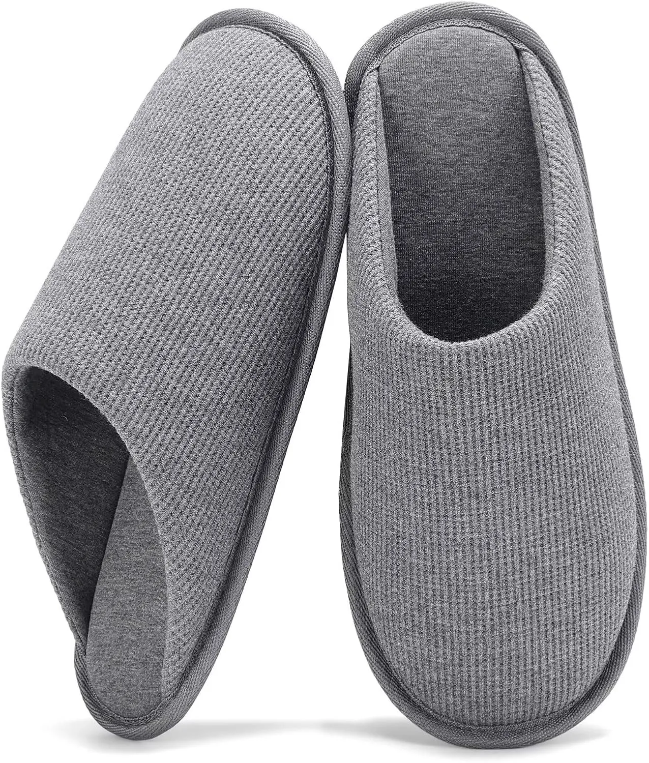 NineCiFun Mens House Scuff Slippers Slip On Warm Bedroom Solid Waffle Upper Slippers Lightweight Non-slip Indoor/Outdoor House Shoes