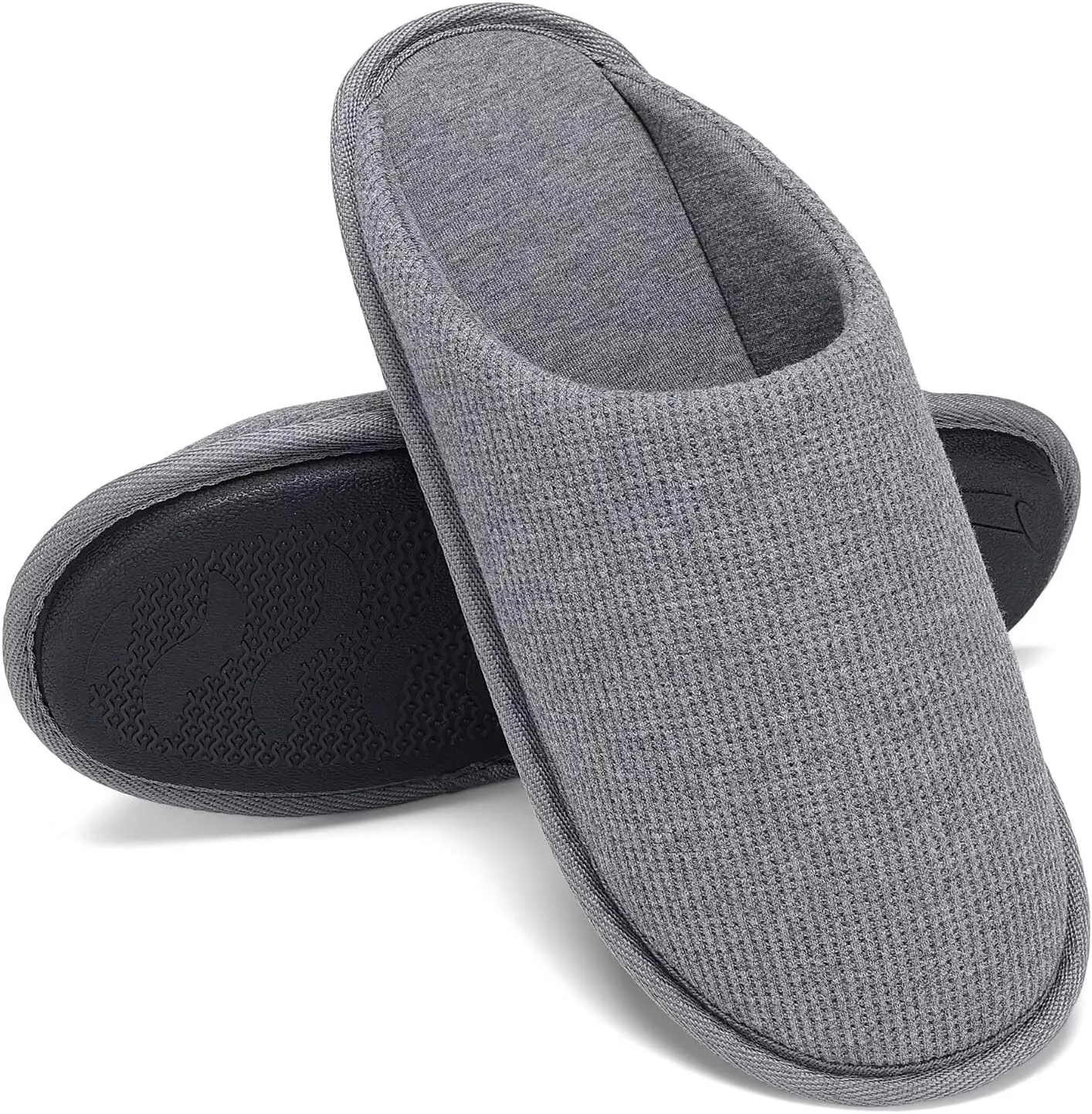 NineCiFun Mens House Scuff Slippers Slip On Warm Bedroom Solid Waffle Upper Slippers Lightweight Non-slip Indoor/Outdoor House Shoes