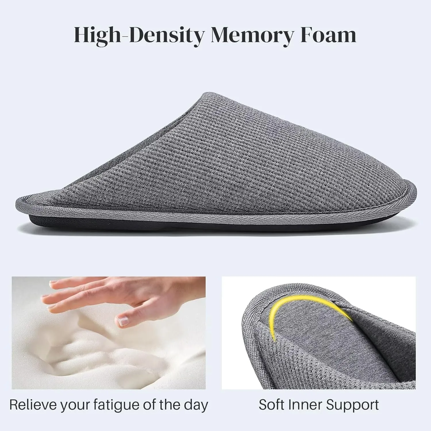 NineCiFun Mens House Scuff Slippers Slip On Warm Bedroom Solid Waffle Upper Slippers Lightweight Non-slip Indoor/Outdoor House Shoes