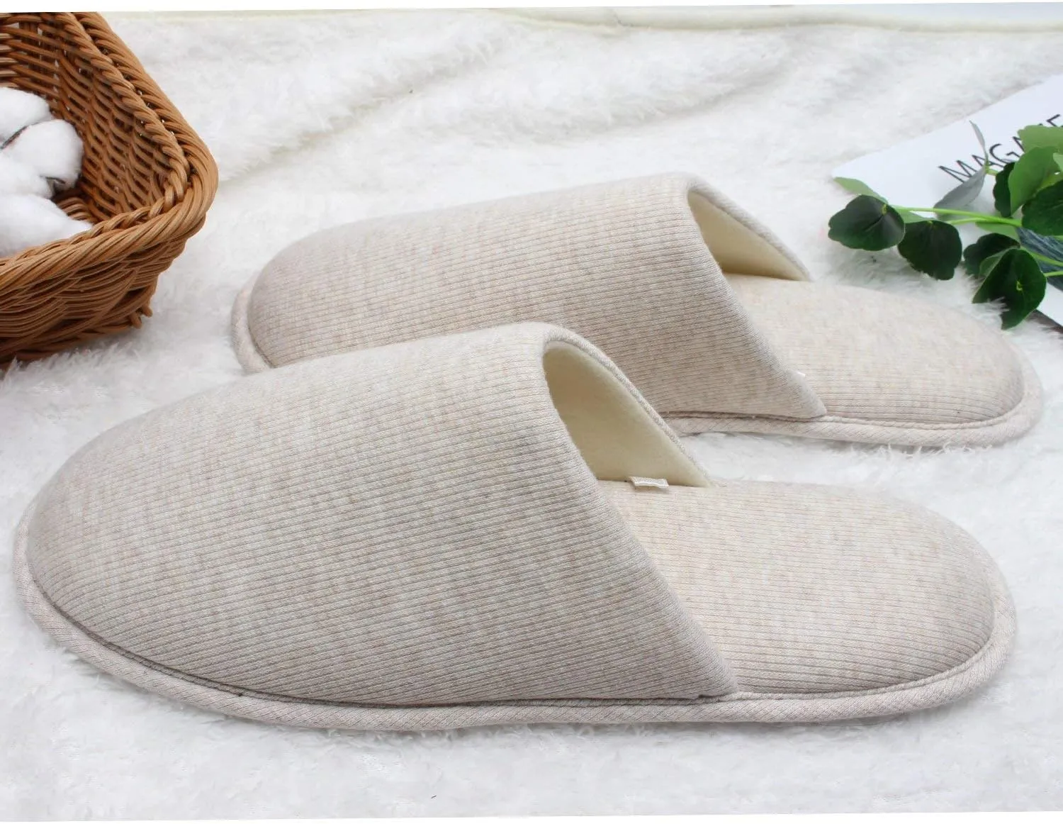 ofoot Womens Indoor Memory Foam Cotton Scuff Slippers Slip On Summer House Shoes Flats Breathable Lightweight Washable Non Skid Rubber Soles