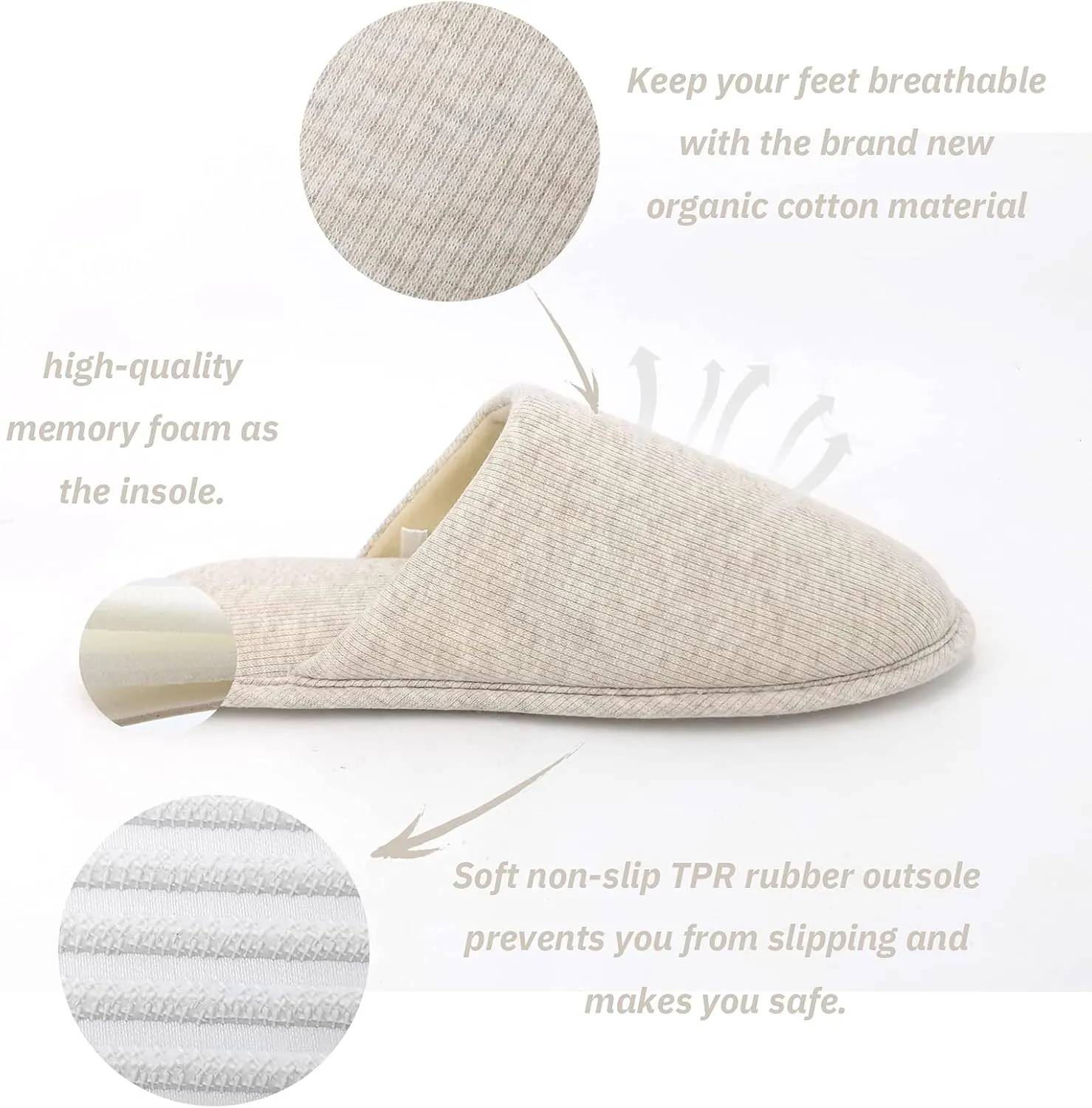 ofoot Womens Indoor Memory Foam Cotton Scuff Slippers Slip On Summer House Shoes Flats Breathable Lightweight Washable Non Skid Rubber Soles