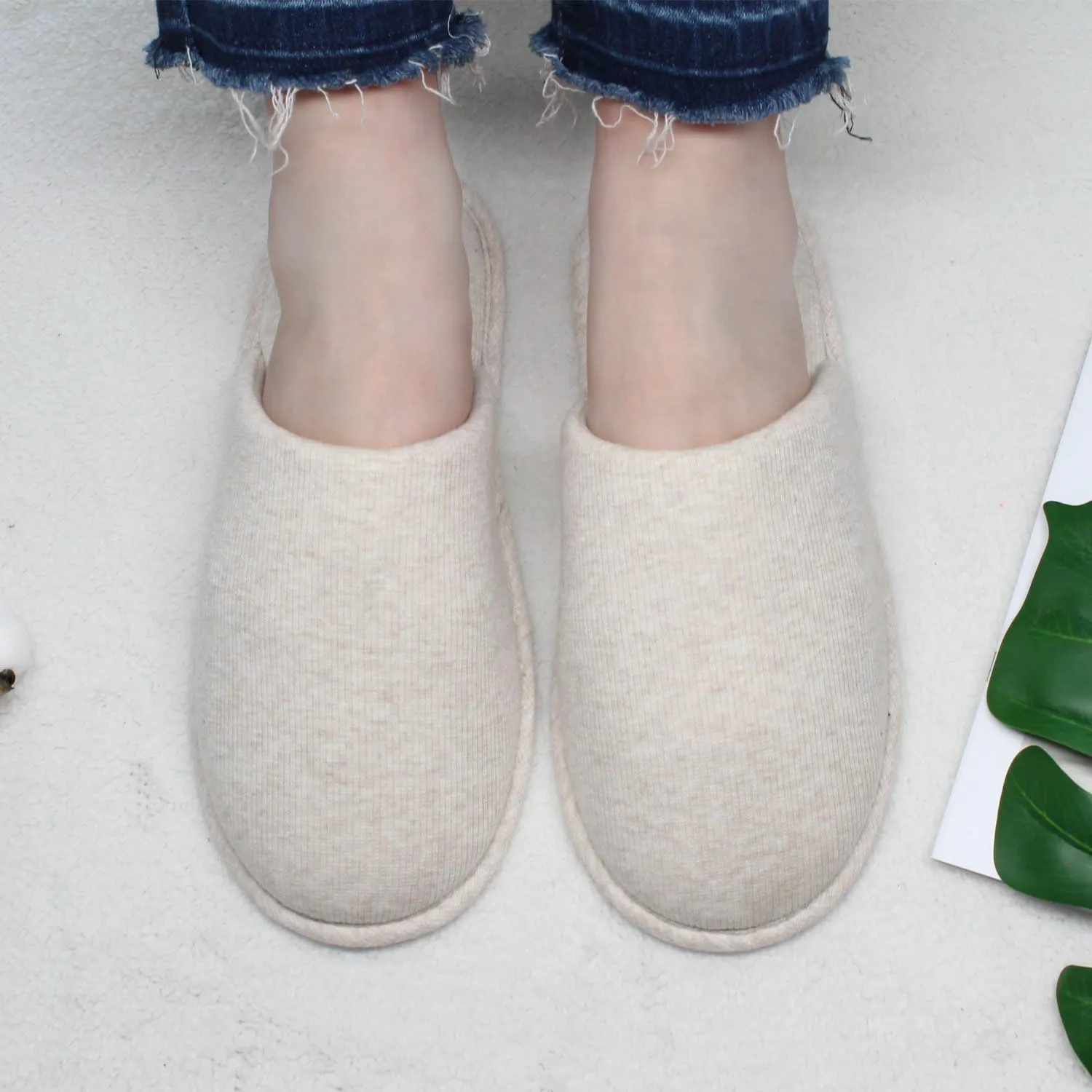 ofoot Womens Indoor Memory Foam Cotton Scuff Slippers Slip On Summer House Shoes Flats Breathable Lightweight Washable Non Skid Rubber Soles