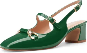 Oh Mispares Slingbacks Block Heels for Women Square Toe Low Heels Adjustable Buckle Strap Slip on Fashion Slingback Spring Summer Dress Pumps