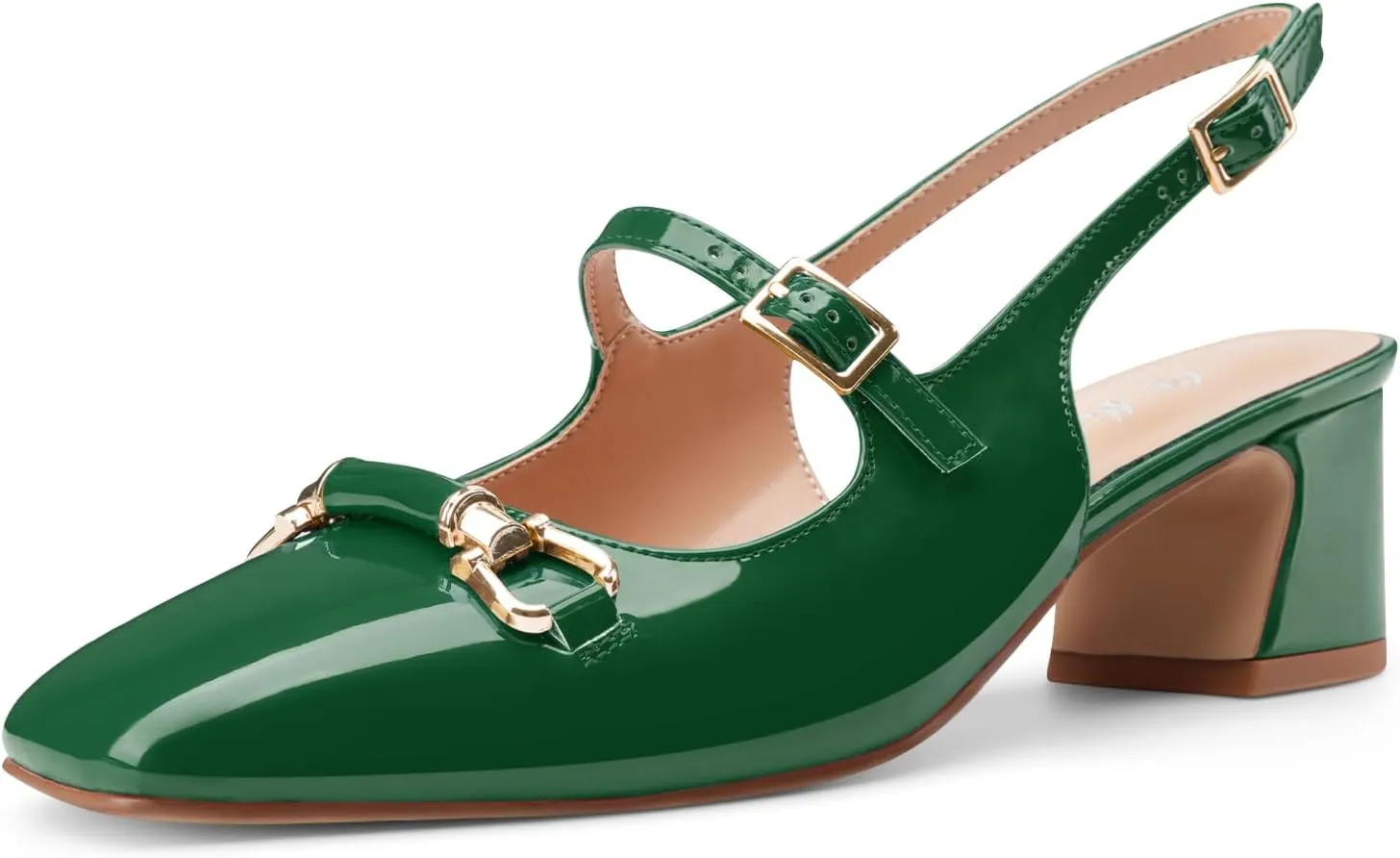 Oh Mispares Slingbacks Block Heels for Women Square Toe Low Heels Adjustable Buckle Strap Slip on Fashion Slingback Spring Summer Dress Pumps
