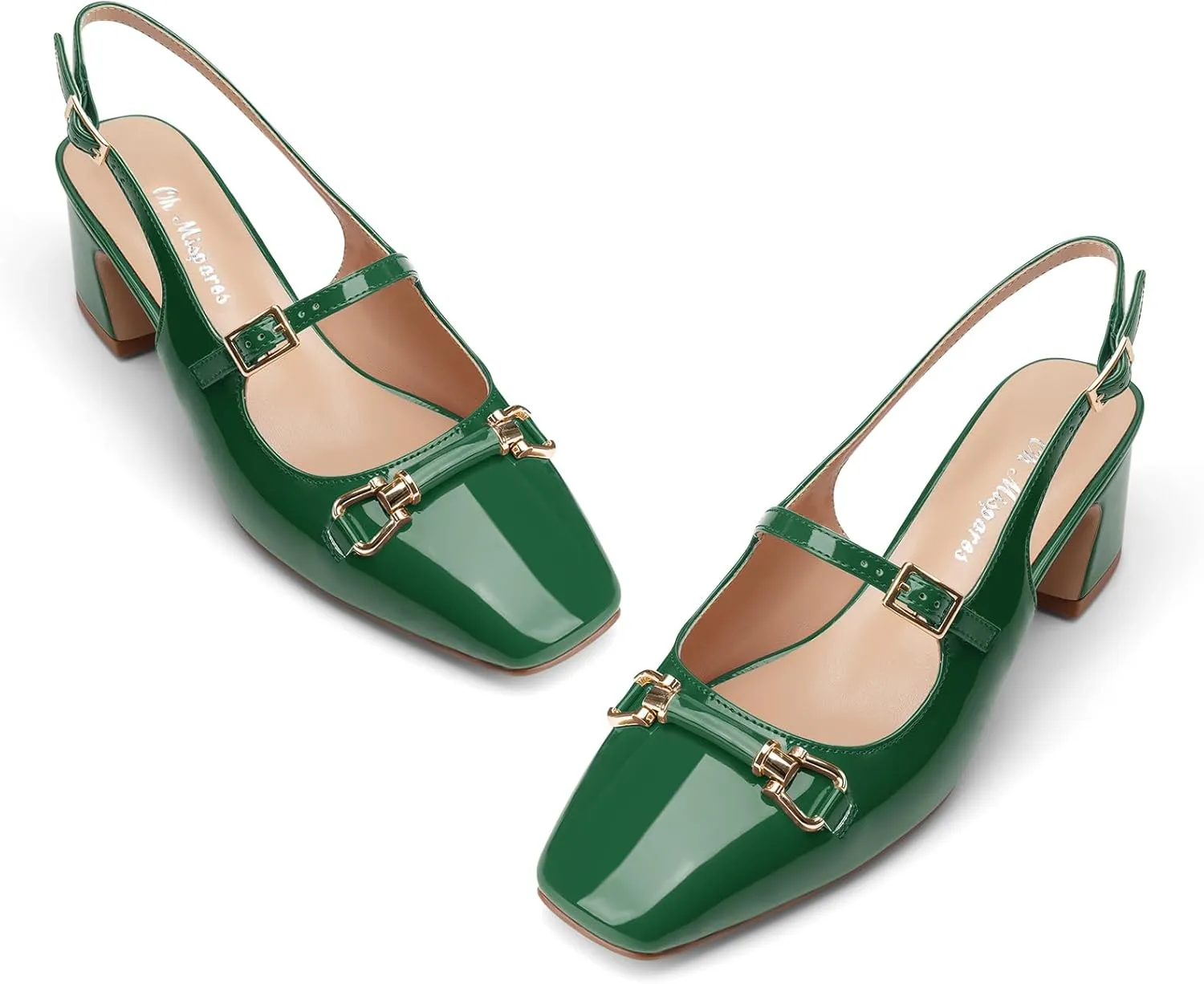 Oh Mispares Slingbacks Block Heels for Women Square Toe Low Heels Adjustable Buckle Strap Slip on Fashion Slingback Spring Summer Dress Pumps