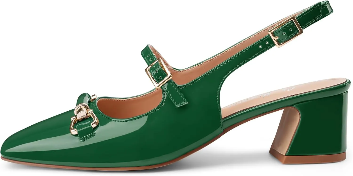 Oh Mispares Slingbacks Block Heels for Women Square Toe Low Heels Adjustable Buckle Strap Slip on Fashion Slingback Spring Summer Dress Pumps