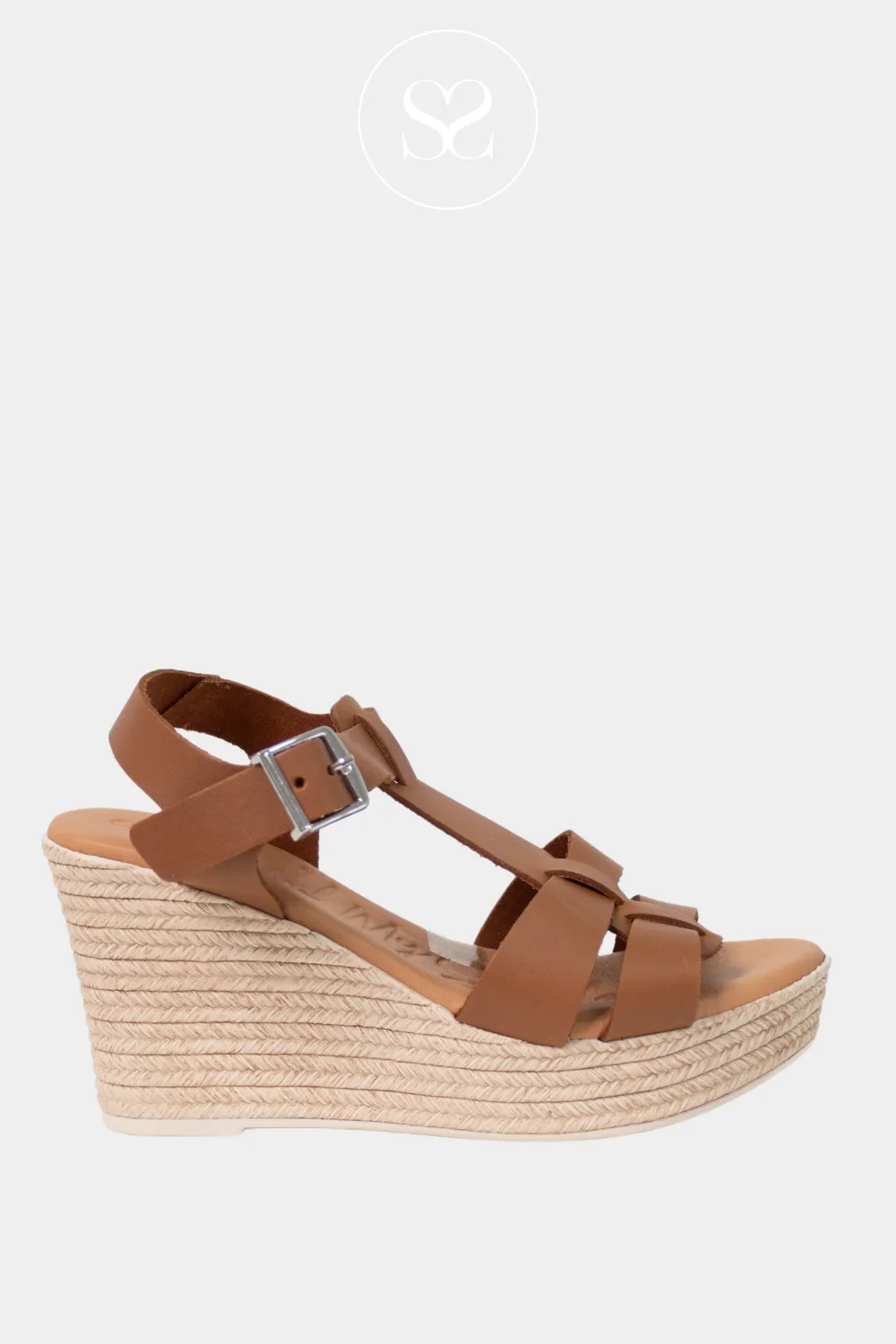 OH MY SANDALS 5727 TAN LEATHER WEDGE SANDALS