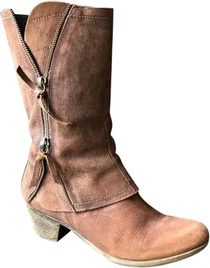 Oiangi Women Western Cowboy Chunky Boots - Vintage Casual Round Toe Side Zipper Block Mid Heel Mid-calf Solid Comfy Motorcycle Casual Shoes