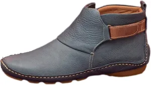 oiangi Womens Ankle Boots Fashion Buckle Strap Round Toe Low Wedge Heel Booties Retro Comfortable Casual Non-slip Riding Shoes