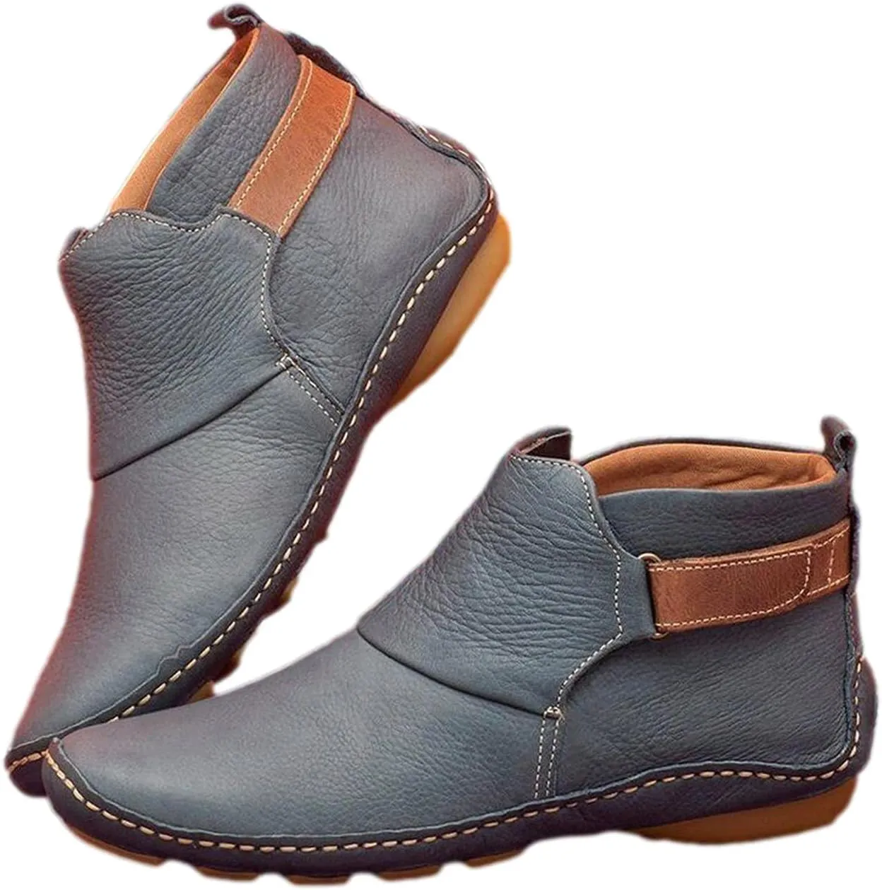 oiangi Womens Ankle Boots Fashion Buckle Strap Round Toe Low Wedge Heel Booties Retro Comfortable Casual Non-slip Riding Shoes