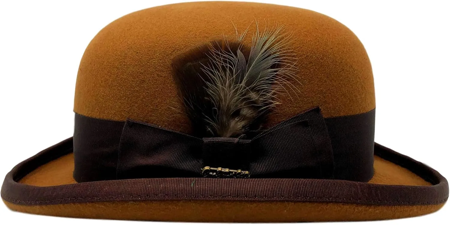 One Fresh Classic Bowler Derby 100% Wool Dress Folk Curled Brim Hat