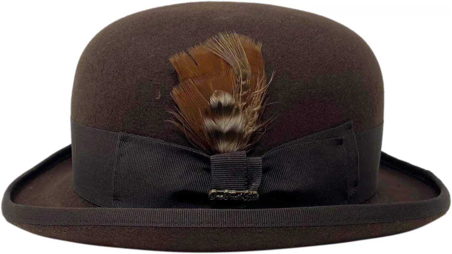 One Fresh Classic Bowler Derby 100% Wool Dress Folk Curled Brim Hat