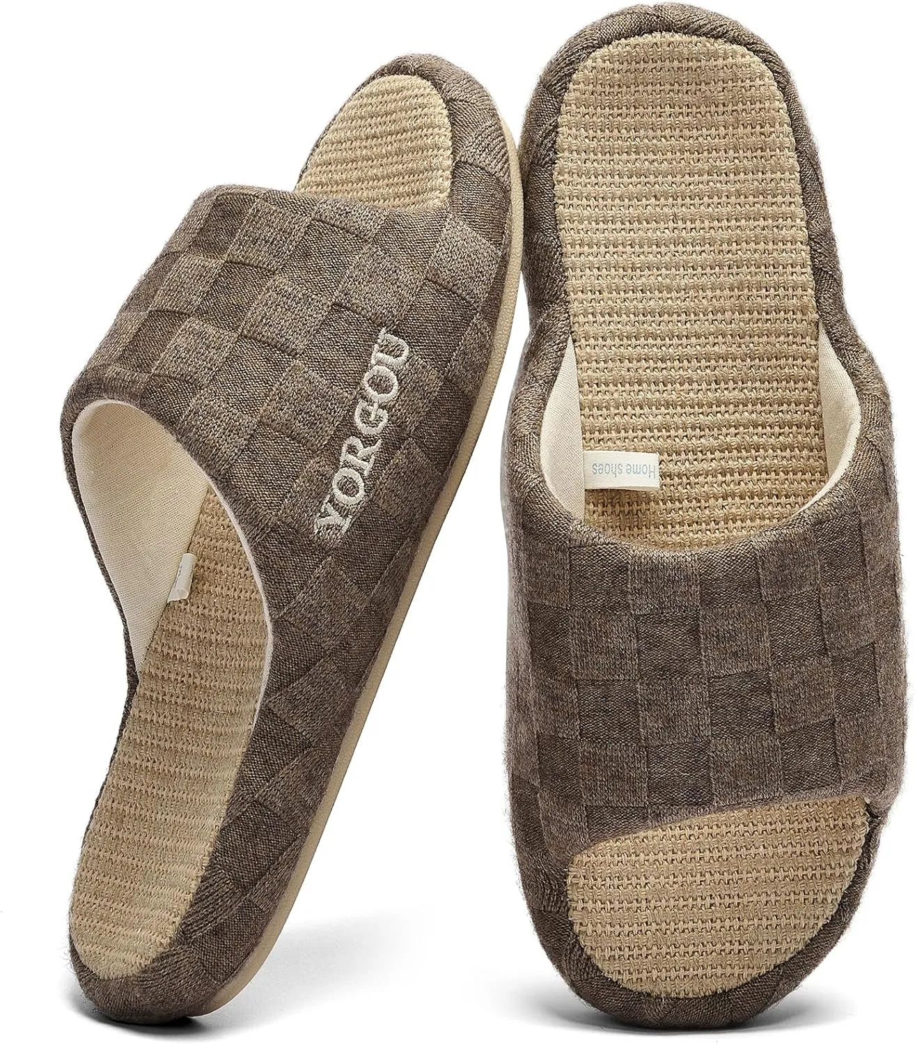 Open Toe Slippers for Women - Unisex Non-Slip Comfy House Slippers Linen Slip On Ladies Slides Breathable Indoor Shoes Washable