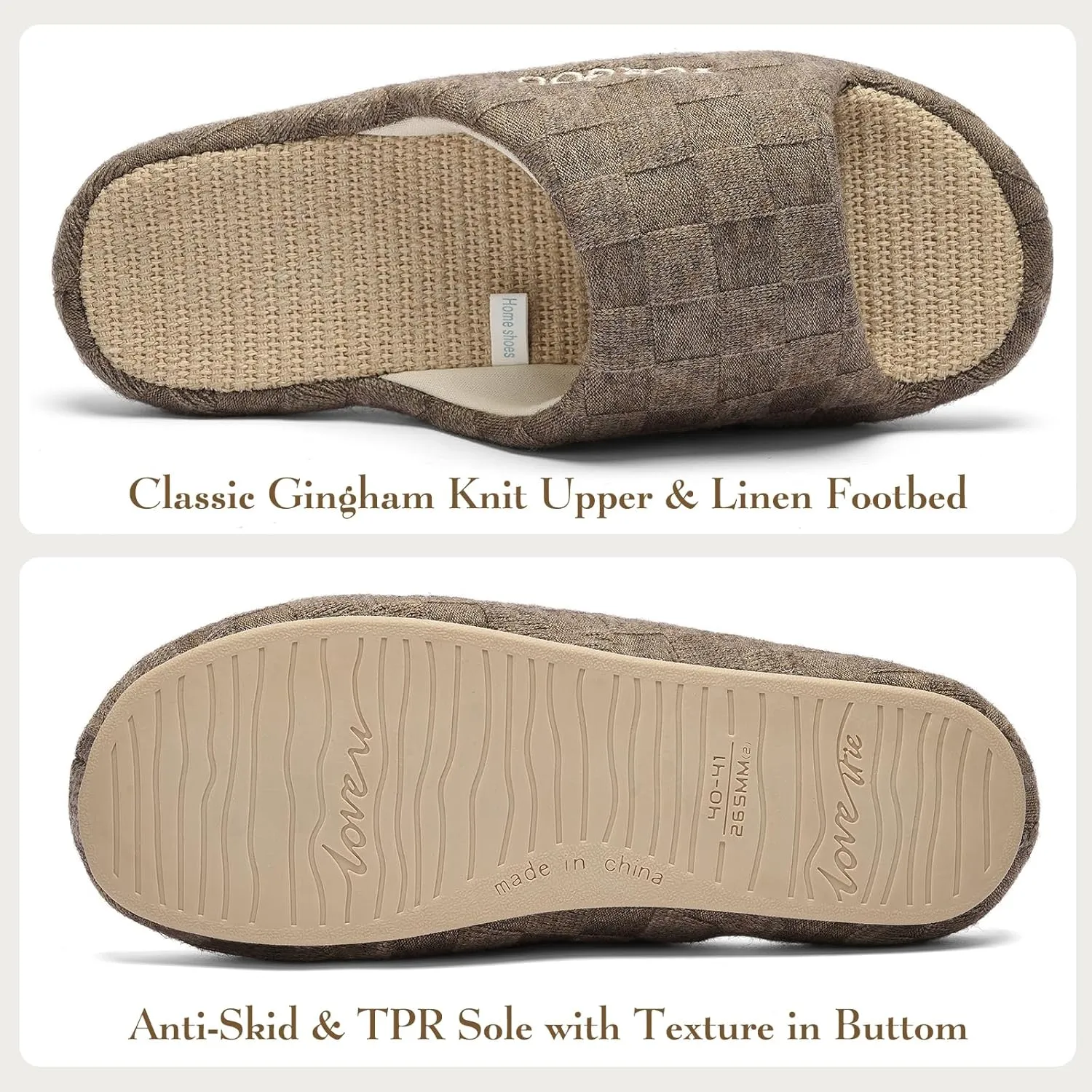 Open Toe Slippers for Women - Unisex Non-Slip Comfy House Slippers Linen Slip On Ladies Slides Breathable Indoor Shoes Washable