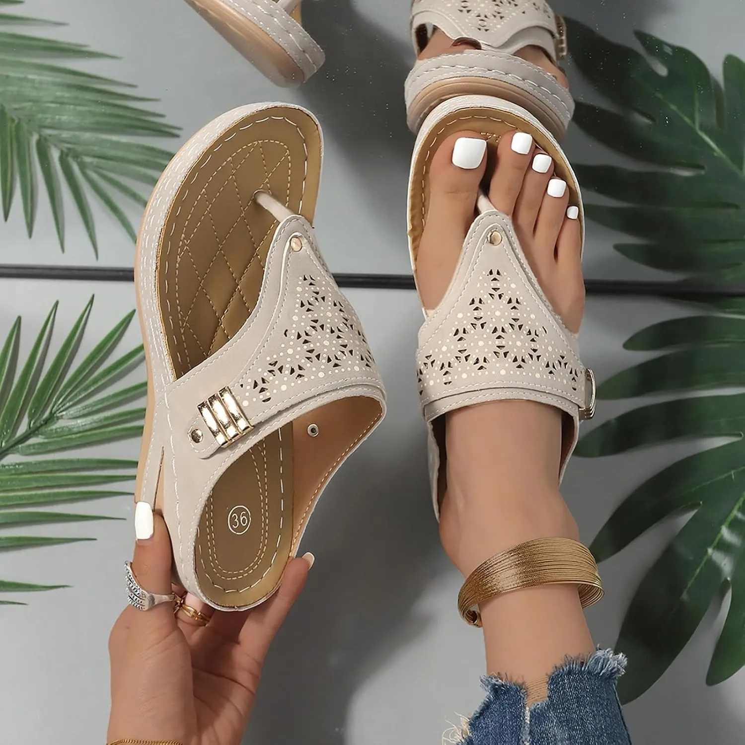 Orthopedic Sandals for Women, Women Summer Comfortable Sandals Arch Support Wedge Sandals 2025 Flip Flops Sandals