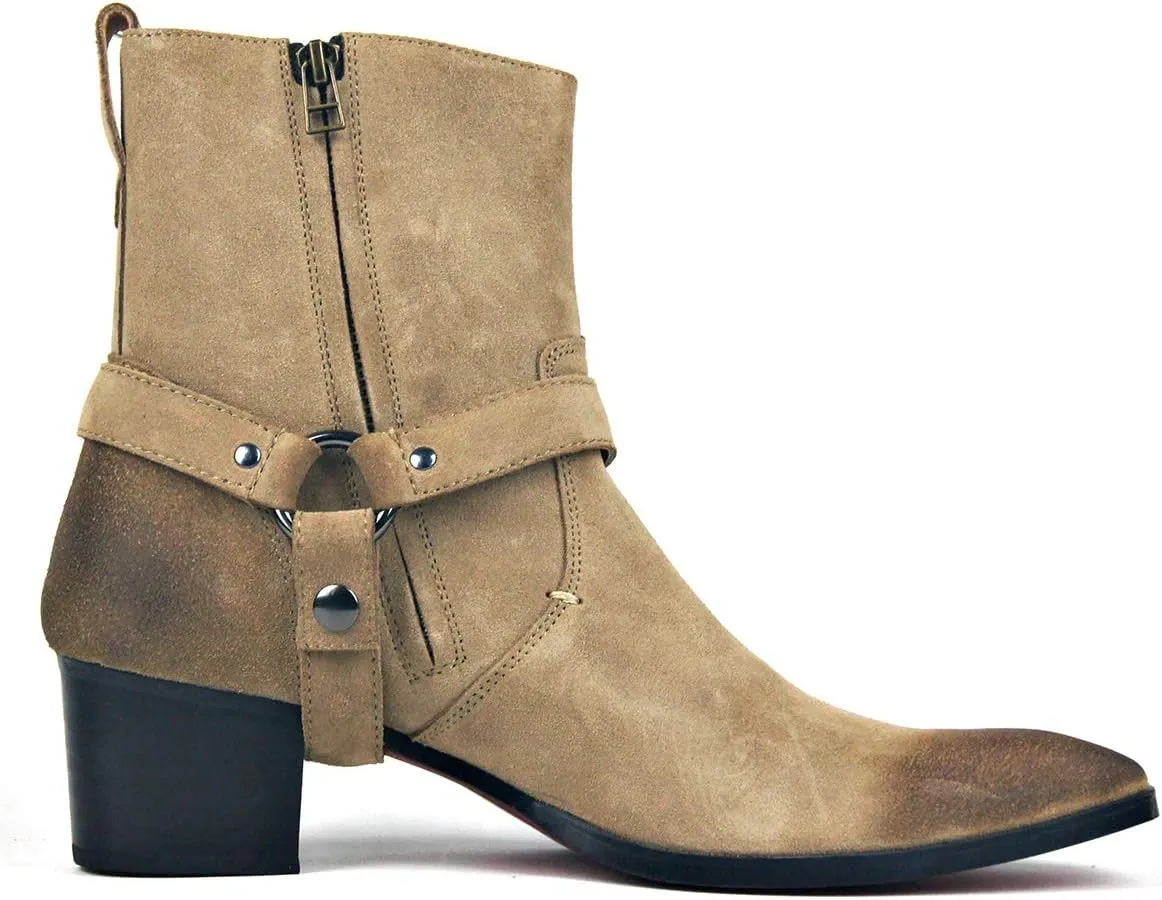 OSSTONE Dress Boot for Men Leather Chelsea Boots Casual Heel Shoes Zipper-up OS-JY002-US