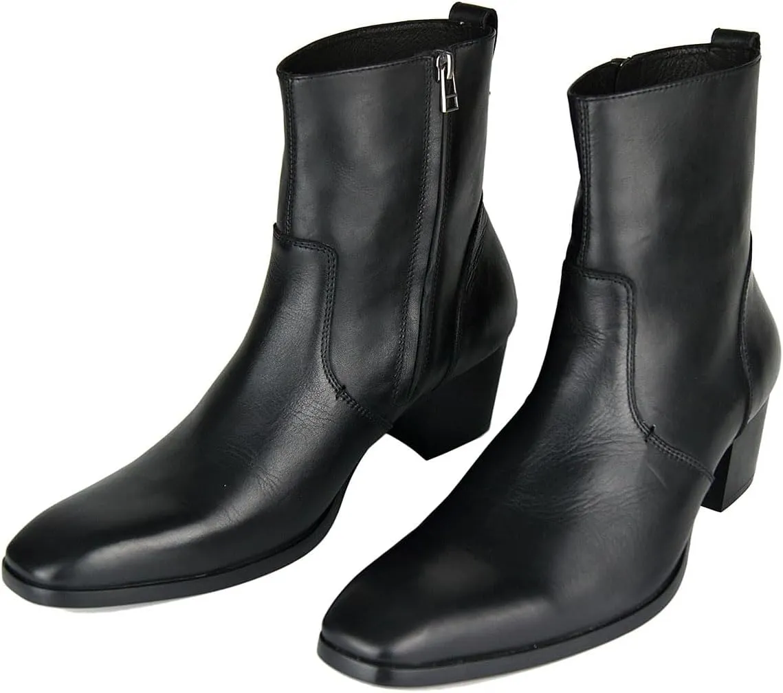 OSSTONE Dress Boot for Men Leather Chelsea Boots Casual Heel Shoes Zipper-up OS-JY002-US