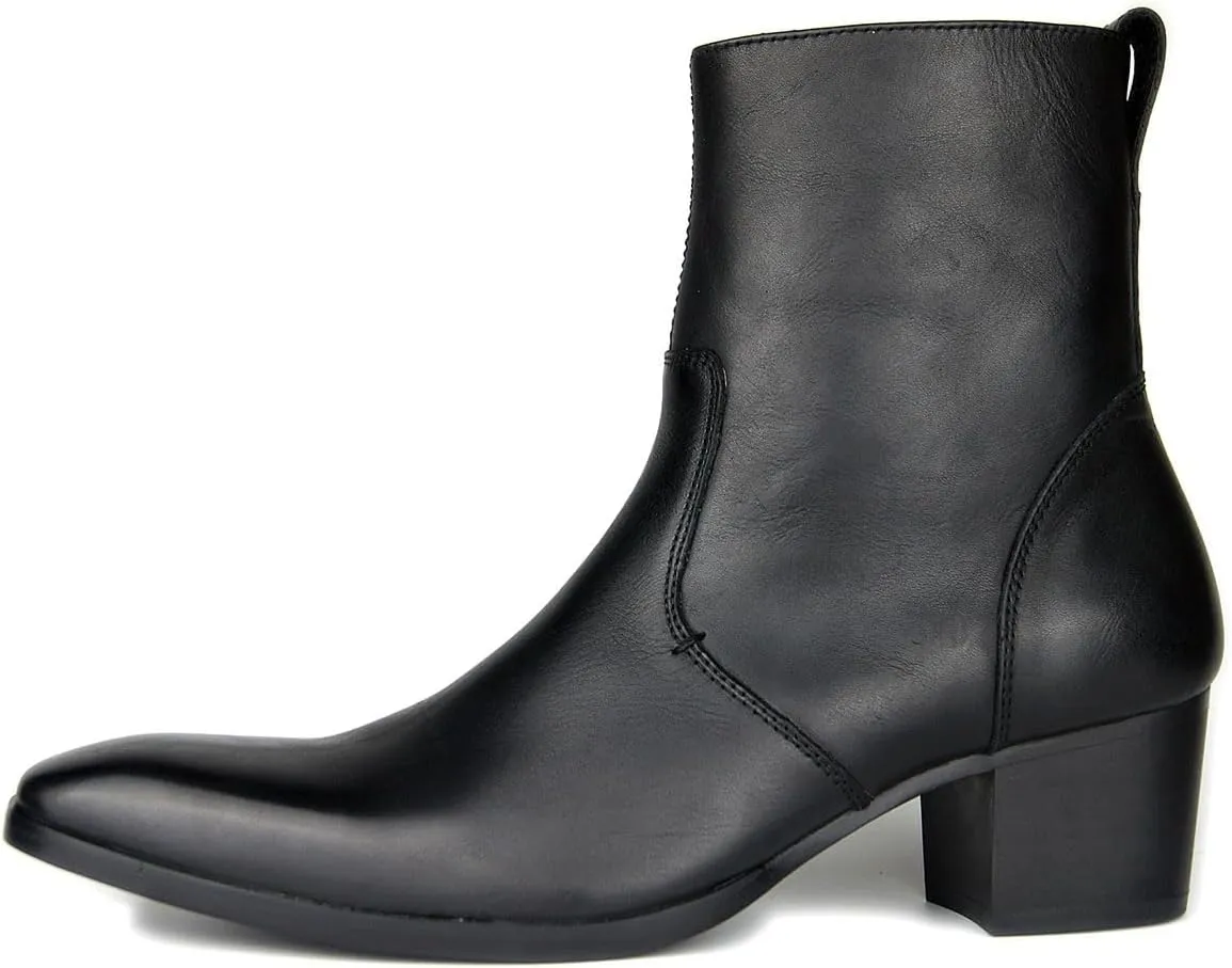 OSSTONE Dress Boot for Men Leather Chelsea Boots Casual Heel Shoes Zipper-up OS-JY002-US