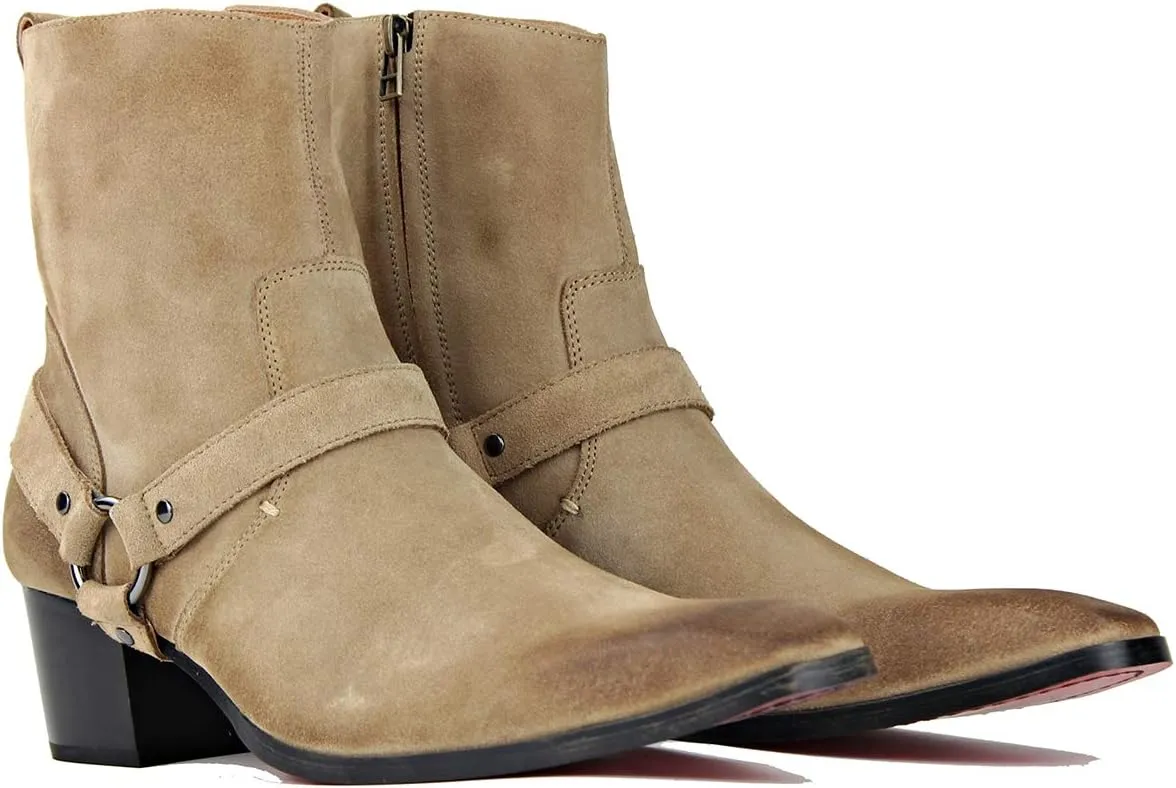OSSTONE Dress Boot for Men Leather Chelsea Boots Casual Heel Shoes Zipper-up OS-JY002-US
