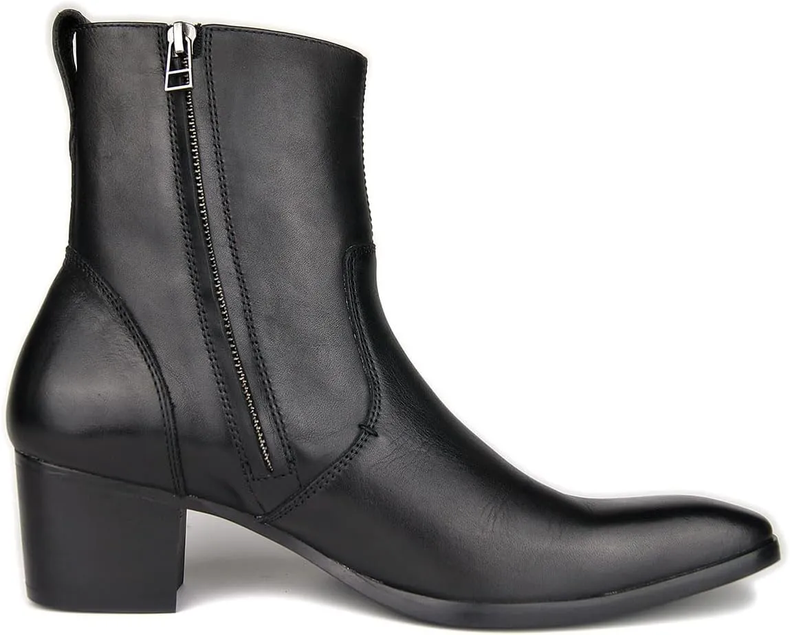 OSSTONE Dress Boot for Men Leather Chelsea Boots Casual Heel Shoes Zipper-up OS-JY002-US