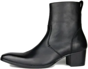 OSSTONE Dress Boot for Men Leather Chelsea Boots Casual Heel Shoes Zipper-up OS-JY002-US