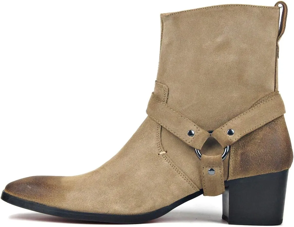 OSSTONE Dress Boot for Men Leather Chelsea Boots Casual Heel Shoes Zipper-up OS-JY002-US