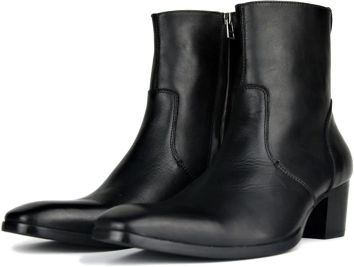 OSSTONE Dress Boot for Men Leather Chelsea Boots Casual Heel Shoes Zipper-up OS-JY002-US