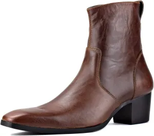 OSSTONE Dress Boot for Men Leather Chukka Designer Boots Calfskin Casual Heel Shoes Footwear Zipper-up OS-JY002-Black-Calfskin-US