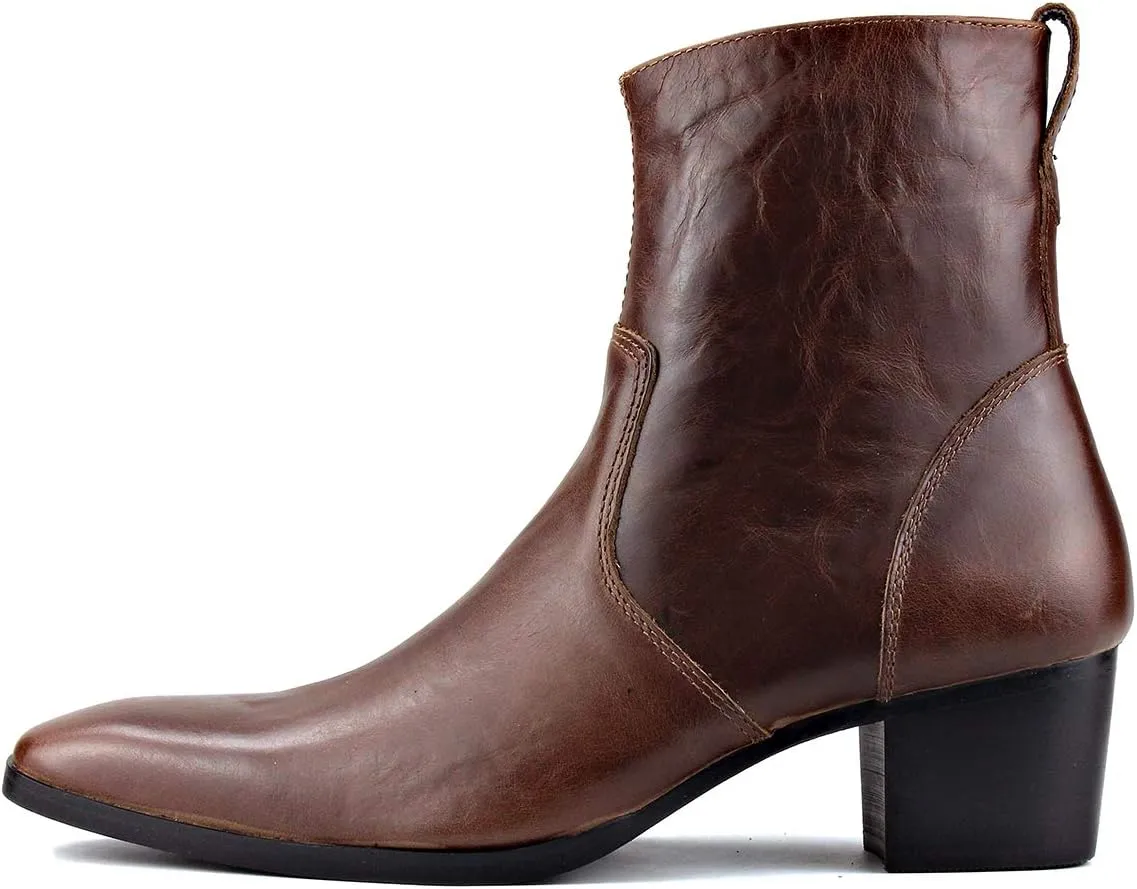 OSSTONE Dress Boot for Men Leather Chukka Designer Boots Calfskin Casual Heel Shoes Footwear Zipper-up OS-JY002-Black-Calfskin-US