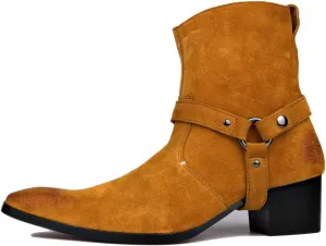 OSSTONE Dress Boot for Men Leather Chukka Designer Boots Casual Heel Shoes Zipper-up OS-JY002-US