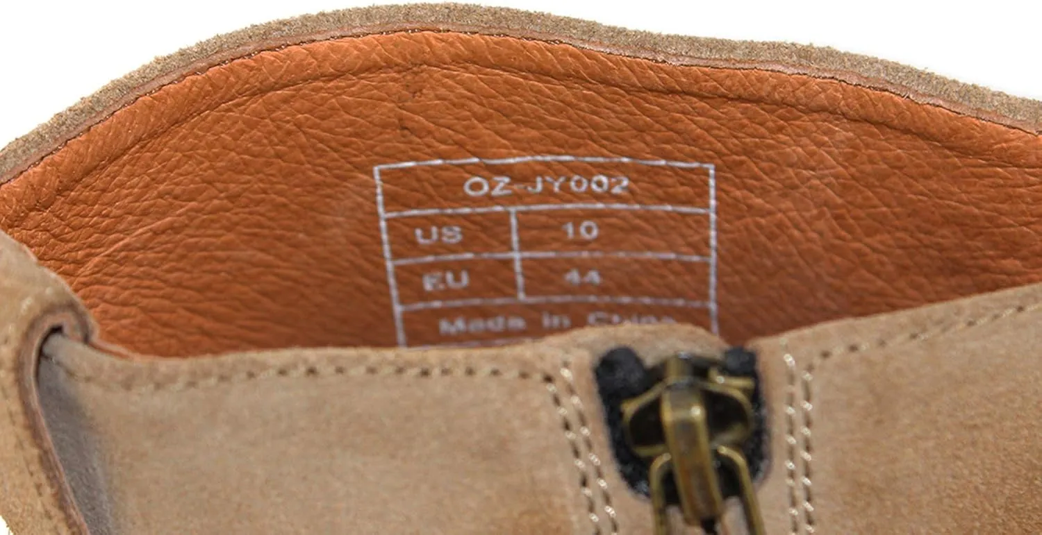 OSSTONE Dress Boot for Men Leather Chukka Designer Boots Casual Heel Shoes Zipper-up OS-JY002-US