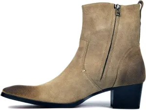 OSSTONE Dress Boot for Men Leather Chukka Designer Boots Casual Heel Shoes Zipper-up OS-JY002-US