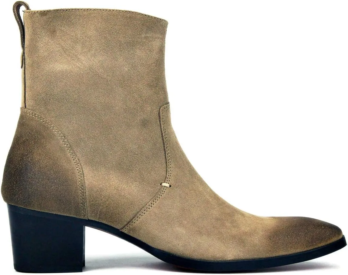 OSSTONE Dress Boot for Men Leather Chukka Designer Boots Casual Heel Shoes Zipper-up OS-JY002-US