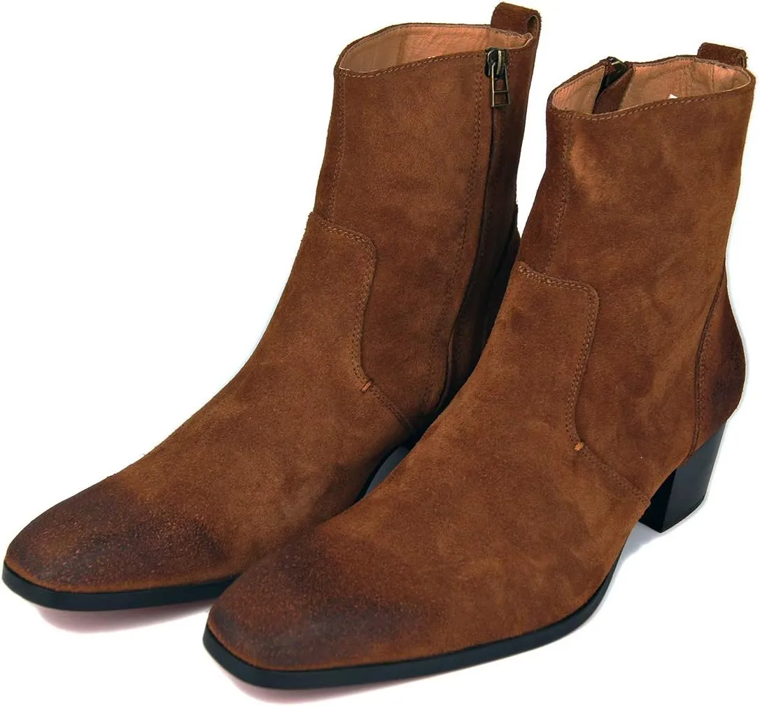 OSSTONE Dress Boot for Men Leather Chukka Designer Boots Casual Heel Shoes Zipper-up OS-JY002-US