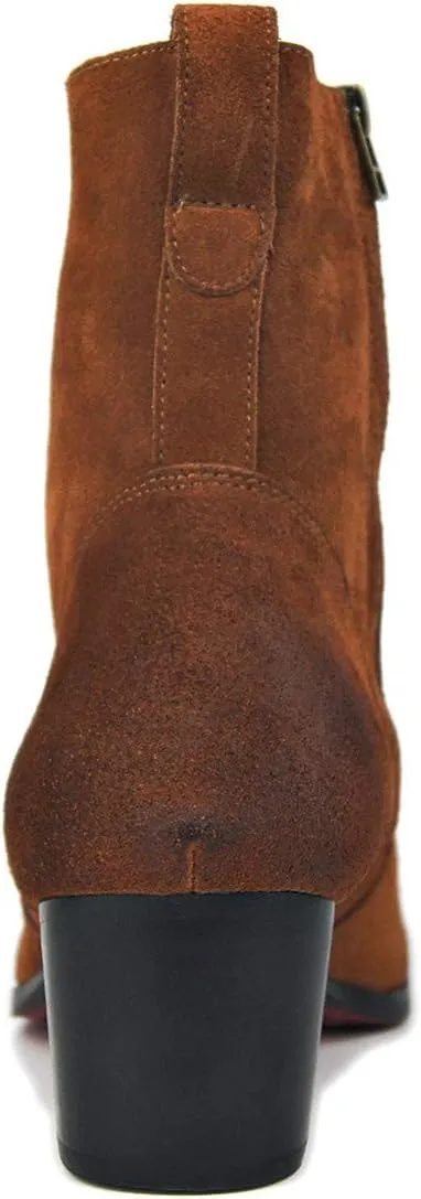 OSSTONE Dress Boot for Men Leather Chukka Designer Boots Casual Heel Shoes Zipper-up OS-JY002-US