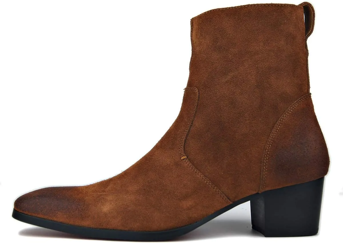 OSSTONE Dress Boot for Men Leather Chukka Designer Boots Casual Heel Shoes Zipper-up OS-JY002-US