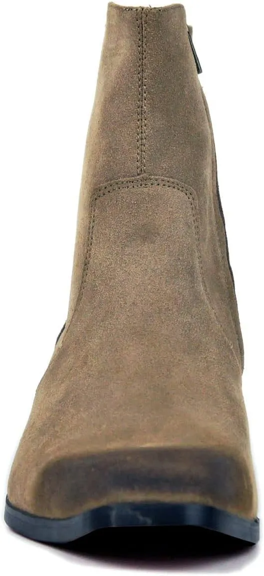 OSSTONE Dress Boot for Men Leather Chukka Designer Boots Casual Heel Shoes Zipper-up OS-JY002-US