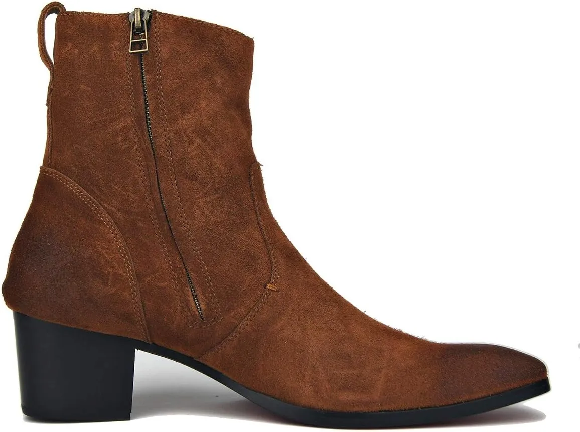 OSSTONE Dress Boot for Men Leather Chukka Designer Boots Casual Heel Shoes Zipper-up OS-JY002-US